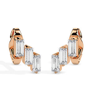 Boucles d'oreilles élégantes en or 14 carats avec diamant véritable certifié baguette pour fiançailles, mariage, cadeau de luxe pour elle - Product Image 2
