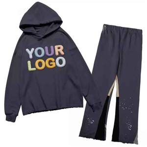 Sudaderas con capucha y sudaderas con capucha y lavado ácido con logotipo personalizado, conjunto de dos piezas de forro polar de algodón 100% de 360gsm de alta calidad, chándal para correr para hombre - Product Image 3