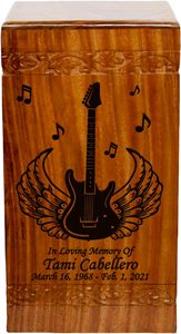 <b>Guitar</b> and Wings Wooden Cremation Urn Large Size Human Funeral Urn with Personalization - Product Image 4
