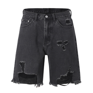 Shorts en jean décontractés taille moyenne pour hommes 100% coton de haute qualité Logo personnalisé broderie en détresse respirant conception-OEM Service - Product Image 3
