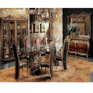 Juego de comedor de madera de teca tallada a mano, juego de mesa de comedor de estilo italiano clásico, calidad prémium, 8 plazas - Product Image 1