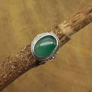 Bague bohème en argent sterling 925 Design à la mode inspiré de la nature pierre d'onyx vert naturel décontracté fête de mariage bijoux en gros - Product Image 1