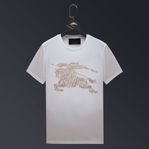 เสื้อยืดไรน์สโตนสำหรับผู้ชายเสื้อยืดลำลองผ้าคอตตอนถักลายว่างเปล่าสำหรับผู้ชาย - Product Image 3