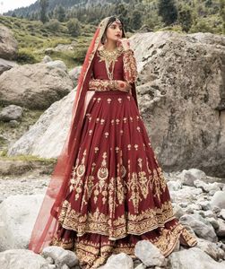 ชุดเดรส Anarkali Lehenga สำหรับเจ้าสาวมาใหม่2023งานปักลายและแก้วคริสตัลลูกปัดผ้าไหมสำหรับงานแต่งงาน - Product Image 1