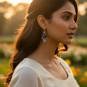 Boucles d'oreilles pendantes en pierre précieuse bleue élégante pour femmes en argent 925 - Product Image 3