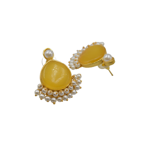 2023-24 Nuevo diseño Pendientes de piedra chapados en oro al por mayor Pendientes de joyería de latón chapados en oro de 18K hechos a mano - Product Image 5