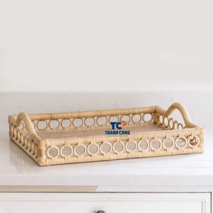 Bandeja de ratán en forma de rectángulo, bandeja rústica y resistente para almacenamiento y decoración, bandeja Natural con asas para desayuno, Vietnam - Product Image 1