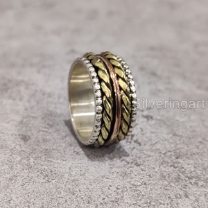 Anneau de méditation perlé Spinner Band 925 Sterling Silver Women's Thumb Ring Yoga Handmade Jewelry Party Anxiety Mens Spinner Ring - Product Image 4