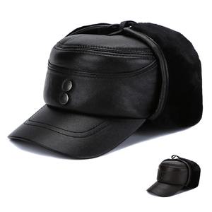 2025 nuevo estilo hombres orejera sombrero de cuero genuino invierno Vintage gorras de béisbol espesar cálido sombreros planos moda gorra de piel de oveja Real - Product Image 3