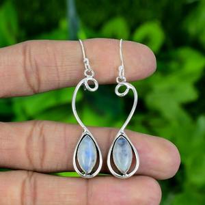 925 Plata estampada perfecto regalo de boda colgante de mujer 925 plata esterlina sólida hecha a mano piedras preciosas piedra lunar Spinner pendientes - Product Image 4