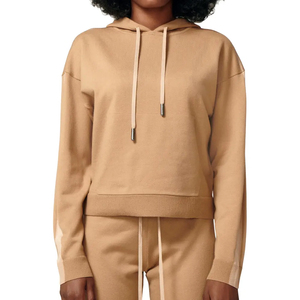 Top des tendances Logo personnalisé épaule tombante 2 pièces ensemble pantalons de jogging sweat-shirt avec pantalon de survêtement sweats à capuche vierges surdimensionné pour les femmes - Product Image 1