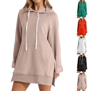 Sudaderas con capucha de algodón 100% de gran tamaño personalizadas para mujer, Jersey largo, sudadera informal de Color sólido para invierno con impresión Digital - Product Image 5