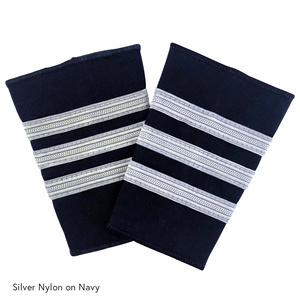 Three Bar Pilot Epaulets - First Off shoulder board 3 bar silver naylon braid on navyblue - Product Image 1