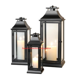 Elegante farol de metal negro con paneles de vidrio transparente para decoración del hogar, bodas y eventos, portavelas de estilo Vintage para interiores - Product Image 1