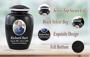 Urnas de cremación con foto personalizada para cenizas de adultos, urnas de entierro personalizadas para cenizas humanas, hechas a mano, tamaño personalizado, negro - Product Image 2