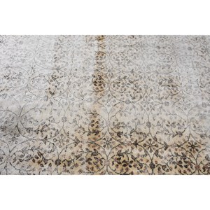 7.3x9.1 ft Vintage Large Rug, White <b>Brown</b> Turkish Camouflage <b>Wool</b> Rug - Product Image 5