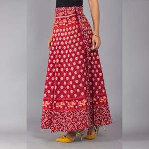 Falda Maxi de Gasa de Seda con Estampado Étnico Marrón, Cómoda y Transpirable, Diseño Acampanado en Línea A, Estilo Formal, con Bordados, Técnica Midi - Product Image 3