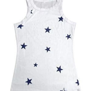 Camiseta sin mangas de empalme de malla con estampado de rayas multicolor azul para sublimación de verano informal de talla grande transpirable - Product Image 1