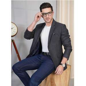 Blazer de Traje Gris Piedra Pavo Real para Hombre de la Mejor Calidad, Blazer Entallado de Alta Calidad para Reuniones Corporativas Disponible a Precio de Exportación - Product Image 1