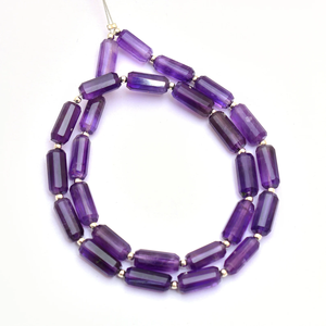 Perles de tube facettées en améthyste AAA 4x10mm-5x12mm, améthyste africaine naturelle, pierre semi-précieuse, perles cylindriques pour bijoux - Product Image 2