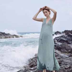 Robe Maxi en lin à fleurs d'été pour femmes tenue d'invité de mariage élégante choix de vêtements lavables naturels confortables et élégants - Product Image 1