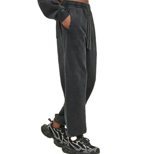 Pantalones de Jogger rectos de lavado ácido para mujer OEM Servicio personalizado OEM de lana de algodón de peso pesado de invierno frente plano - Product Image 4