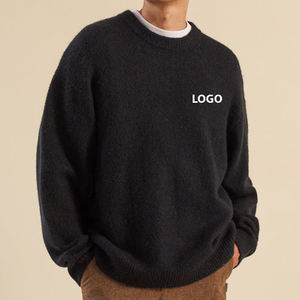 2026 vente chaude hiver goutte épaule Mohair chandails Jacquard tricot pull unisexe noir col rond hommes chandails pour l'hiver - Product Image 4