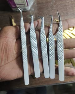 <b>Professional</b> High Quality Customized Gold Eyelash Tweezers Set Fiber Tip Pointed/Rounded Tips Durable Stainless Steel for Salon - Product Image 4