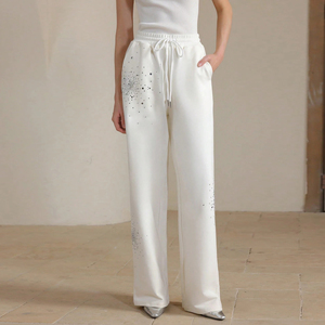 Usine OEM, vente en gros, logo personnalisé, jogging vintage avec strass, coton molletonné, vêtements de rue tendance, pantalon de survêtement ample - Product Image 1