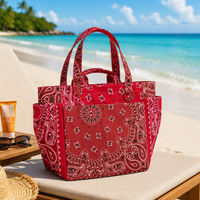Tas Tote Cetak Paisley Pegangan Ganda Grosir Tas Bahu Ukuran Besar Dengan Kantong Samping Tas Tote Bandana Patchwork