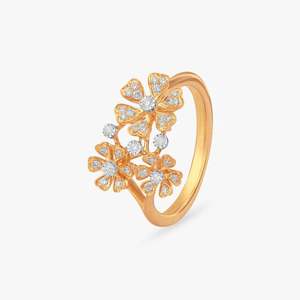 Anillo de Diamantes Florales de Oro Amarillo de 14K para Mujer, Corte Redondo Cultivado en Laboratorio, Anillo de Aniversario con Flor Brillante, Joyería Romántica para Regalo - Product Image 3