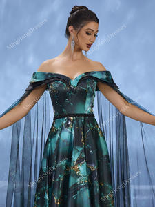 Robe de bal de promo de luxe de Dubaï, en satin haut de gamme, bustier, épaules dénudées, avec appliques, taille naturelle, coupe ample et évasée, style arabe - Product Image 4