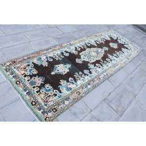 Alfombra Turca Vintage de 3.37x10 pies (103x306 cm), Alfombra Azul Ombré - Product Image 3