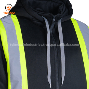 Sweat à capuche haute visibilité 100% polyester personnalisé de qualité supérieure Vestes zippées réfléchissantes pour la sécurité au travail Vêtements de travail Prix bon marché Sweats à capuche haute visibilité OEM - Product Image 3