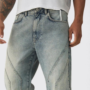 Straight-Leg Men's Stonewashed <b>Denim</b> Jeans Lightweight Cotton Casual Fit Mid Waist Breathable Eco-Friendly Frayed Cuff Spring - Product Image 6