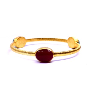 Brazalete de moda para mujer chapado en oro de acero inoxidable tradicional atractivo verde ónix turquesa incrustaciones de piedras preciosas Gemvanity diario - Product Image 3