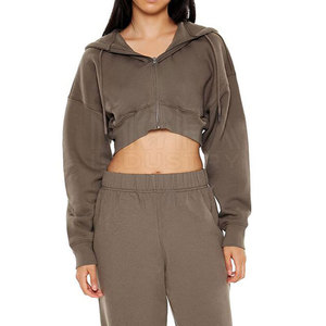 Sudaderas con capucha cortas con cremallera de alta calidad para mujer Material transpirable y antiarrugas Logotipo personalizado disponible - Product Image 6