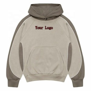 Nouveau sweat-shirt à capuche en coton épais bicolore patchwork 500 GSM pour homme, broderie sur les bords, sweat-shirt ample - Product Image 1