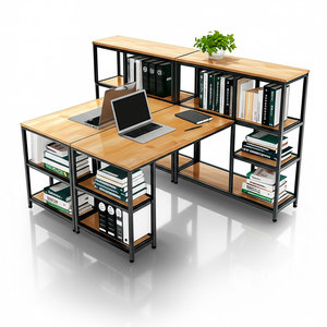 Two-Piece Gaming <b>Desk</b> Set Integrated <b>Shelf</b> for PC and Printer Rubber Wood with Iron Frame Made of Durable Materials COD68054 - Product Image 1