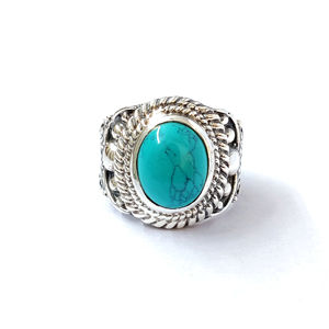 Romantic Fashionable Turquoise <b>Ring</b> (8.9 Grams) 18K Gold and Rose Gold Bezel <b>Set</b> Gift - Product Image 1