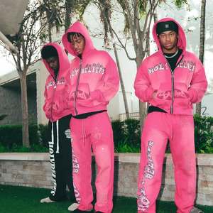 Ensemble de survêtement pour homme personnalisé, lourd, vintage, délavé à l'acide, broderie, style hip-hop, coupe ample, sweat-shirt à capuche court, streetwear, fermeture éclair - Product Image 5