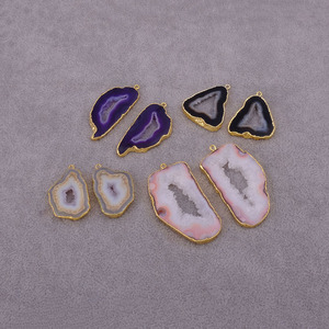 Fantaisie Forme Or Électrolytique Unique Bail Connecteur Dangle Style Agate Tranche Pierres Précieuses Paires Bijoux Bijoux Résultats Composants - Product Image 6