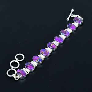 Purple Copper Turquoise Bracelet 925 <b>Sterling</b> <b>Silver</b> Handmade Charm Bracelet Unisex Jewelry Gift - Product Image 1