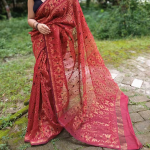 Sari JALBONDI DHAKAI JAMJANI pour mariage, séchage rapide, écologique, léger, en coton et soie, travail Jori, pour filles - Product Image 1