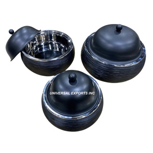 Juego de dos ollas de acero inoxidable, hecha a mano cazuela de diseñador de buena calidad, calentador de alimentos de Metal decorativo clásico y elegante - Product Image 3