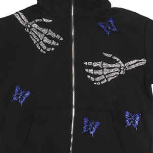 Meilleure qualité Polyester & Coton Matériel Hommes Hoodies & Sweatshirts French Terry Strass Street Wear Full Zip Up Hoodie - Product Image 4