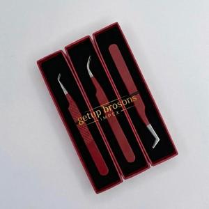 Pince à épiler professionnelle en acier inoxydable courbée à 45 degrés avec pointe argentée pour extensions de cils, nouvelle qualité, revêtement en poudre rouge volume russe - Product Image 6
