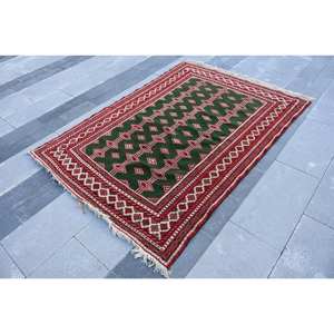 Tapis turc de grande surface classique vert rouge Patchwork Design 4.4x 6.2ft Kilim abstrait Rectangle couloir 10mm laine Latex tapis de chambre - Product Image 3