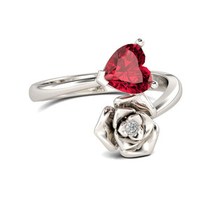 Jeulia Heart Cut <b>Garnet</b> <b>Ring</b>-Sterling <b>Silver</b> Flower Design Romantic Gift - Product Image 2