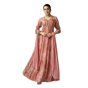 Vestido Anarkali bordado hecho a mano Chinon puro último diseñador por Fab Zone - Product Image 1